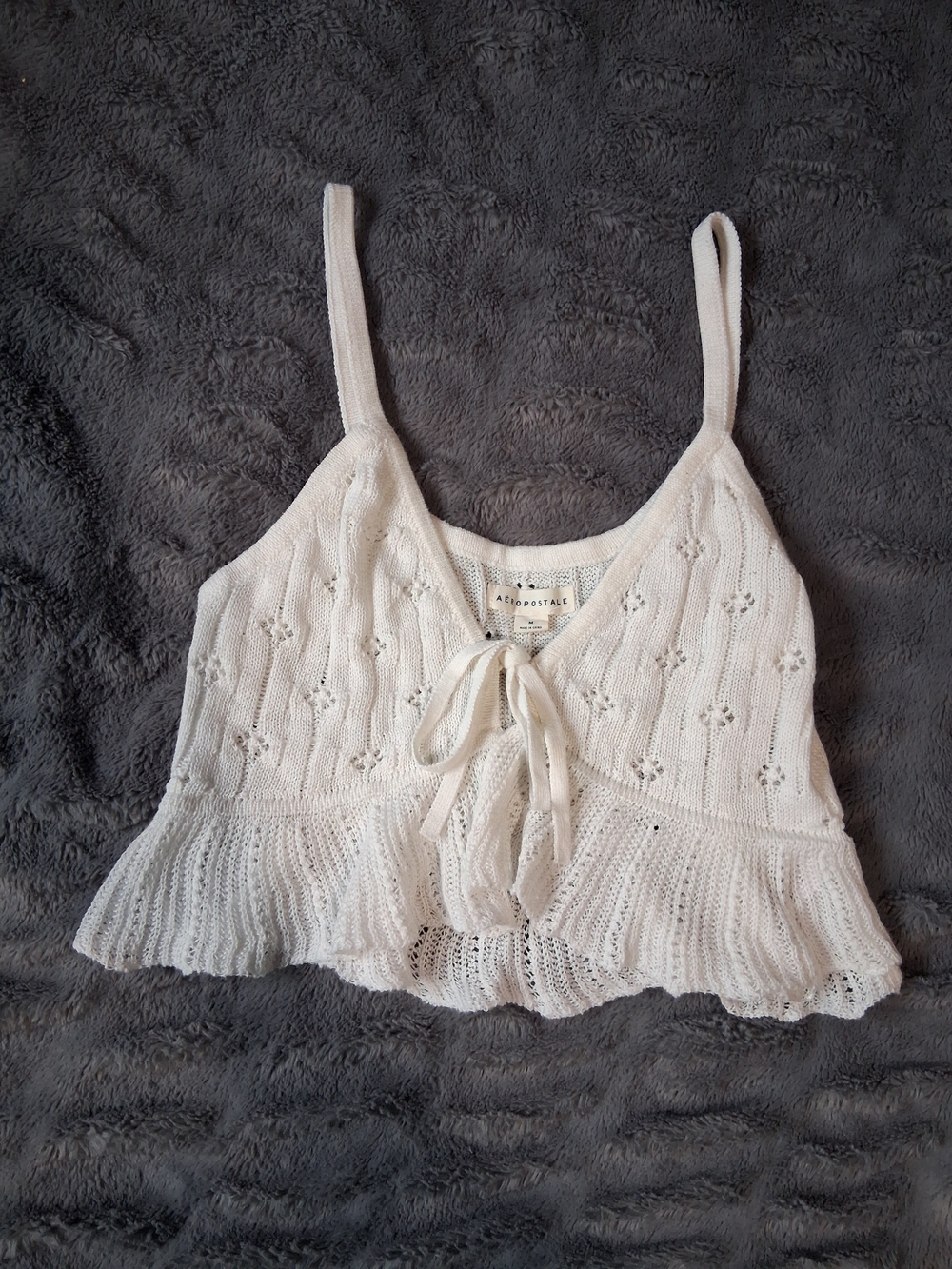 Aeropostale Cream Knit Tie-Front Ruffle Cami M
